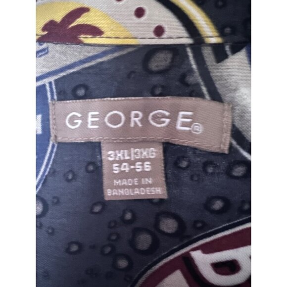 George Mens Vintage Retro Beer All Over Print Blue Button Camp Shirt 3XL Pocket - Picture 8 of 9